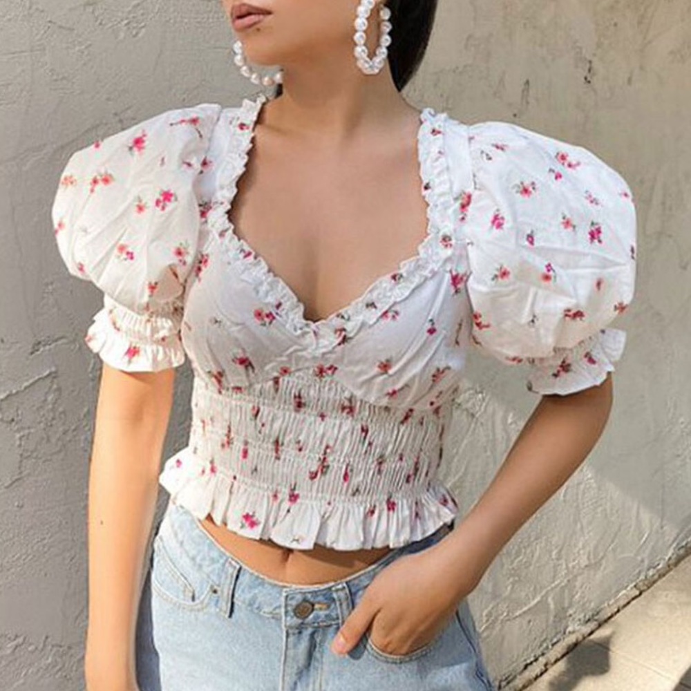 Forever 21 floral puff-sleeve top